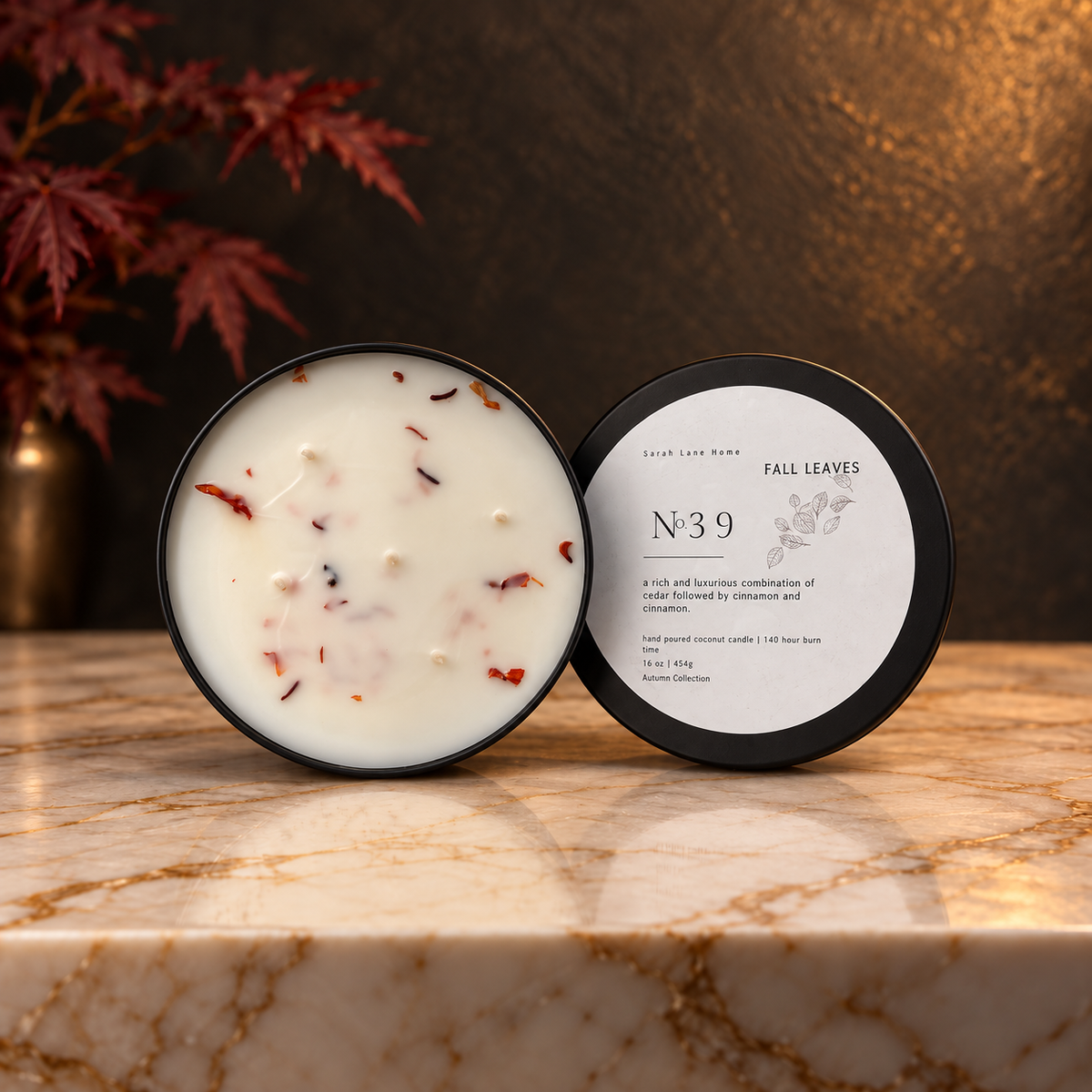 Fall Leaves 16 oz Coconut Wax Candle | Warm & Cozy Autumn Scented Candle